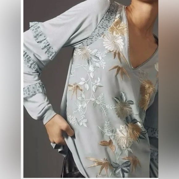 Anthropologie Tiny Frances
long sleeve ruffle floral embroidered blouse NWOT - Picture 2 of 5